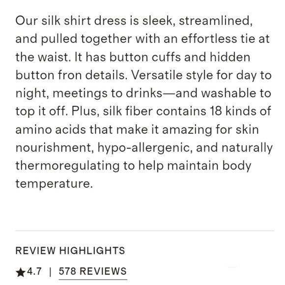 NWT Quince Washable Stretch Silk Shirt Dress. Medium. Black. Perfect Condition. - Picture 16 of 16